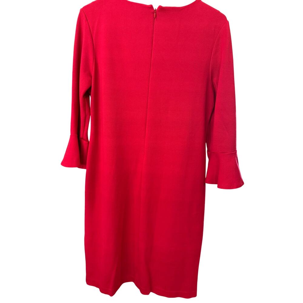 ✨ CHICO’S Red Ponte Bell Sleeve Sheath Dress 1 M Stretch LRD ❤️ - Picture 4 of 9